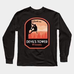 Devils Tower Wyoming Rock Climbing Long Sleeve T-Shirt